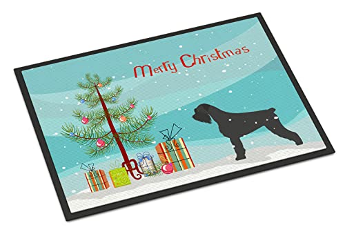 Caroline's Treasures BB2991JMAT Giant Schnauzer Merry Christmas Tree Doormat 24x36 Front Door Mat Indoor Outdoor Rugs for Entryway, Non Slip Washable Low Pile, 24H X 36W