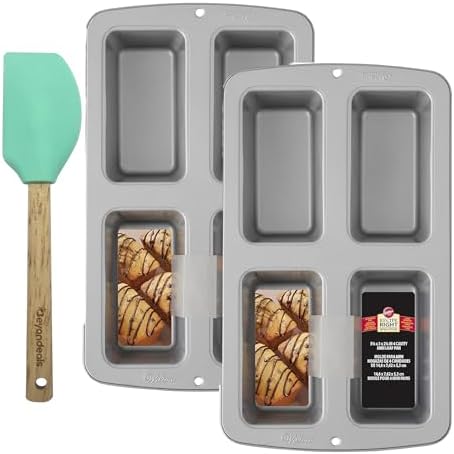 Beyondeals Mini Loaf Pan, 1lb Non-Stick Loaf Pan Steel Bakeware, 4-Cavity Set For Baking Mini Breads & Cakes, Bundled Silicone Spatula, & Easy To [Pack Of 2]