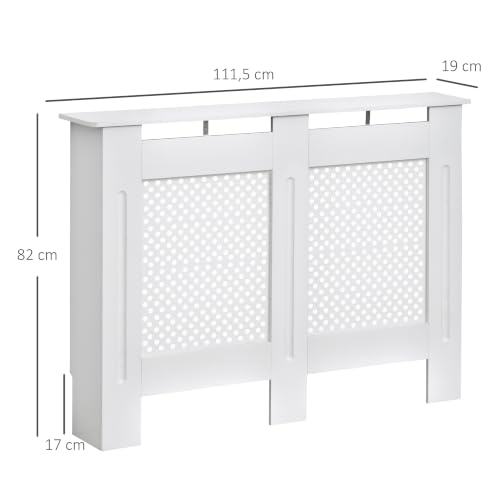 Miniatura 8 de Homcom Cubre Radiadores, 111.5x19x82 Cm, Cubierta Para Radiador Moderna De Mdf, Con Estante Superior Y Listones, Para Salón, Dormitorio, Pasillo, Blanco