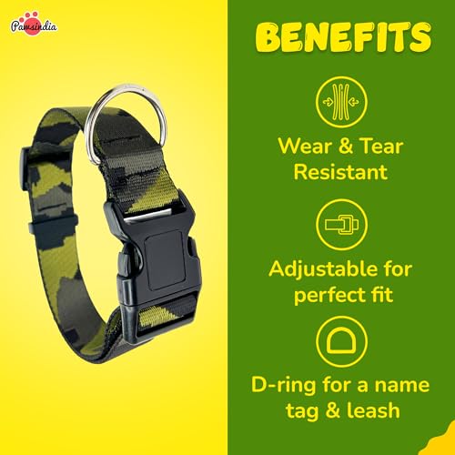 Image of Pawsindia Stylish Army Print Dog Collar with Name Tag for Medium & Large Size Dogs, Vibrant Patterns and Customize Name Tag, Comfortable Fit, & Durable Construction with Waterproof Prints