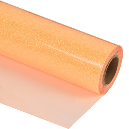 Image of guangyintong Glow Glitter Orange Yellow Heat Transfer Vinyl HTV Rolls, 12 inch x 8ft Iron on Vinyl for T-Shirts, Glitter HTV Vinyl for All Cutter Machines Easy to Cut & Weed for DIY Design