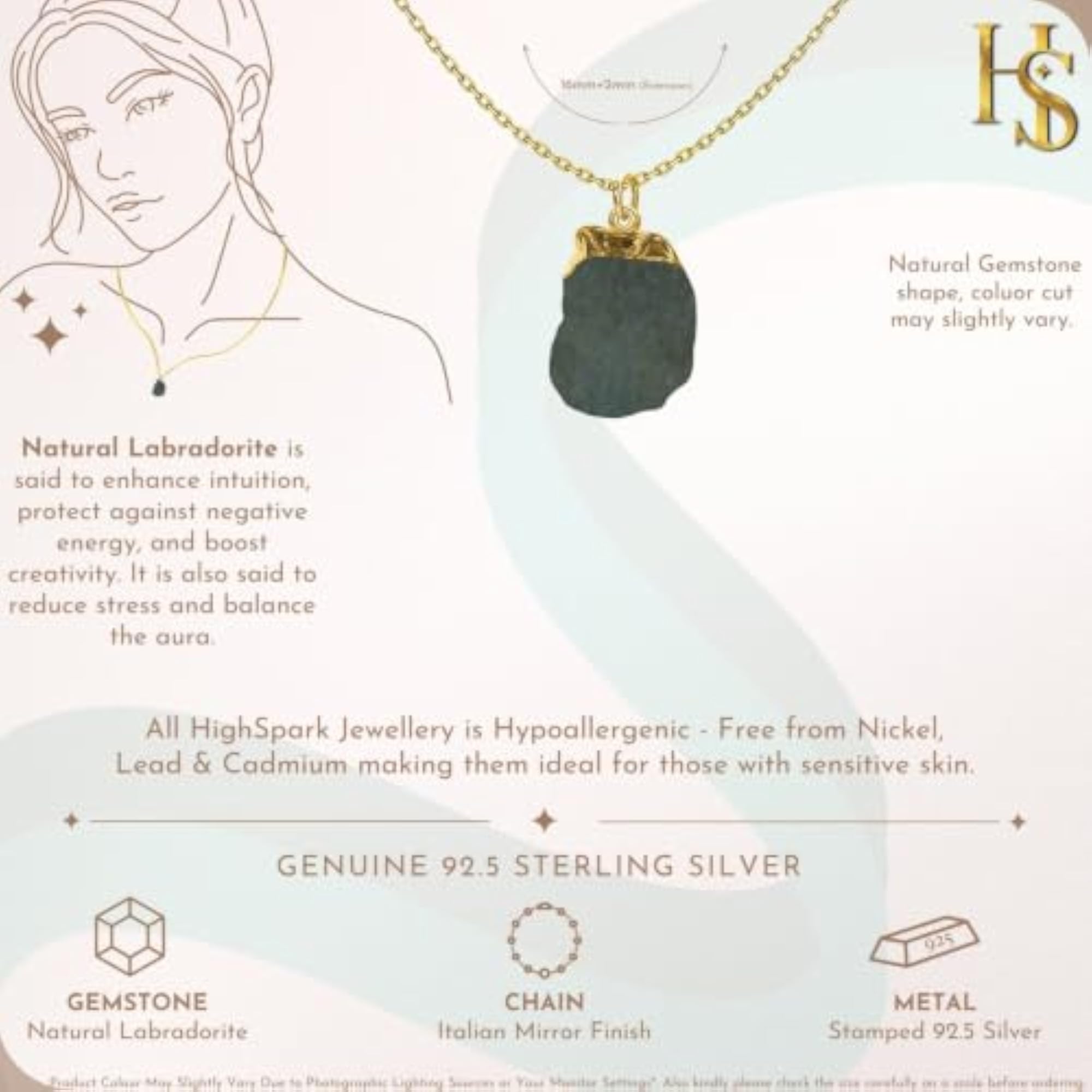 925 Silver Raw Labradorite Gemstone Pendant Necklace
