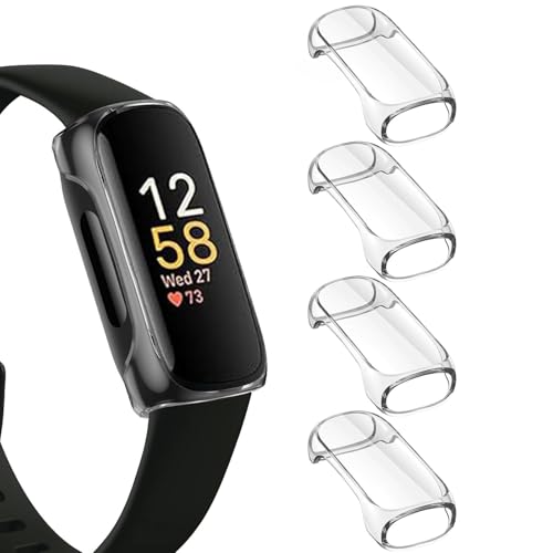 LIANCGJUE 4 Pack TPU Case for Fitbit Inspire 3 Screen Protector Rugged Bumper Cover Full Around Protective Compatible with Fitbit Inspire 3 Smartwatch (Clear/Clear/Clear/Clear)