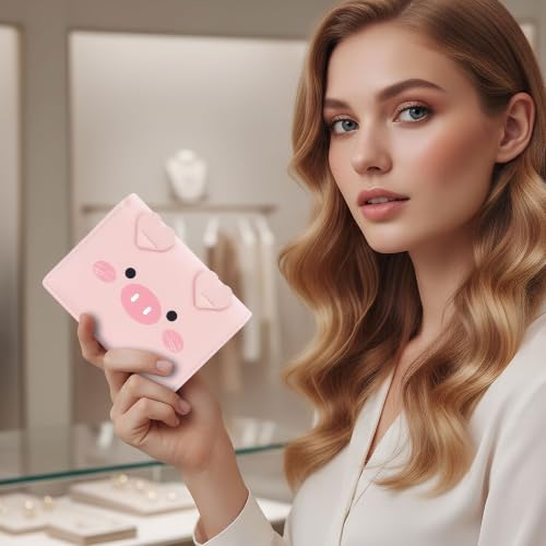 Image of Small Womens Wallet, Cute Bifold RFID Blocking Vegan Wallet for Teen Girls Ladies with Zipper Coin Pocket (Pig Pink)