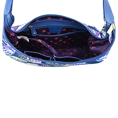 Image of Anuschka Large Sling Hobo - Wanderlust Collection - Nylon Fabric with Genuine Leather Trim and Artwork Print