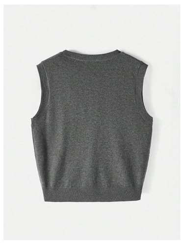 Image of Verdusa Women's 3D Floral Knit Tops Sleeveless Round Neck Sweater Vest Grey Large