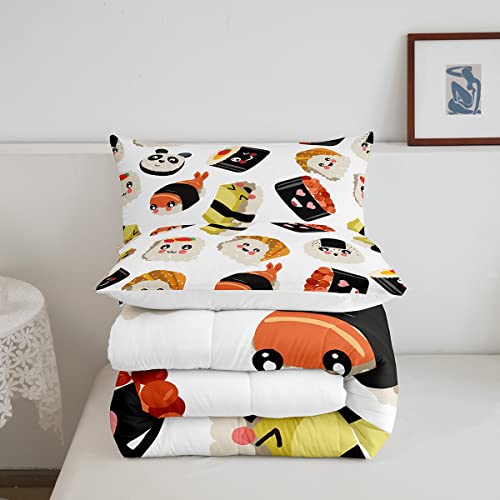 Feelyou Cute Sushi Comforter Set Kawaii Style Sushi Bedding Set Japanese Style Comforter Traditional Style White Quilted Duvet Set For Kids Boys Girls Twin Size Bedding Collection 2Pcs #TOP4
