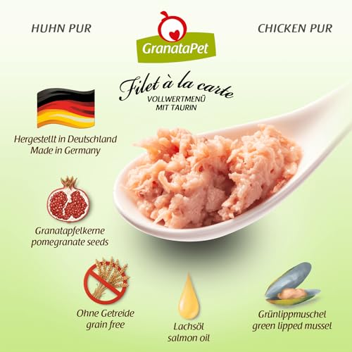 GranataPet Filet à la carte Hühnchen PUR, Nassfutter für Katzen, Filet-Stückchen ohne Getreide, Katzenfutter ohne Zuckerzusatz, hoher Fleischanteil, 6 x 85 g