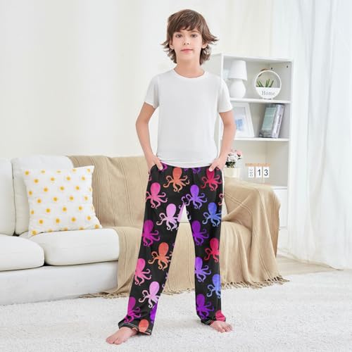 Boys' Pants Octopus Colorful Mosaic Backdrop Long Bottoms Jogger Pants Elastic Waist Trousers with Pockets S-XL3