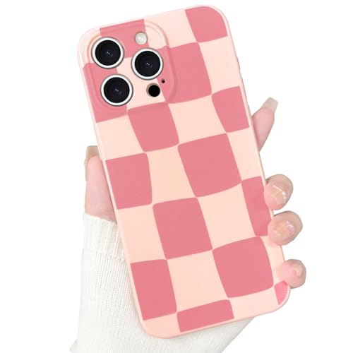Coque iPhone 13 Pro rose rouge en TPU doux et design damier tendance