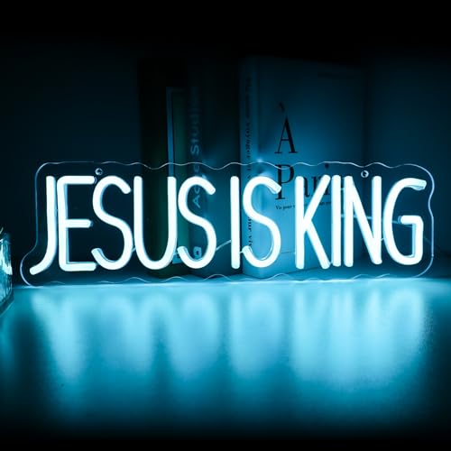 Image of JESUS IS KING Neon Sign | Scripture LED Wall Art with Adjustable Brightness (15.75 inchx4.7 inch)