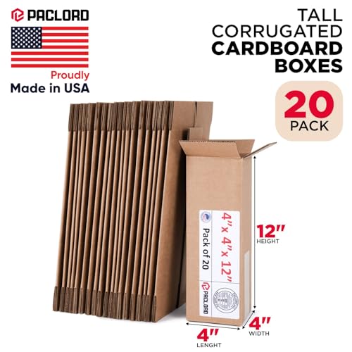 Image of Tall Cardboard Boxes 4 inchL x 4 inchW x 12 inchH (Pack of 20) - USA-Made Packing Boxes for Moving, Shipping, or Storage - USPS, UPS, FedEx Approved - Professional Packing Supplies for Moving | USA-Made Packing Boxes for Moving, Shipping, or Storage - USPS, UPS, FedEx Approved - Professional Packing Supplies