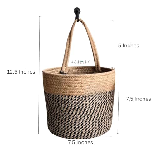 Image of JASMEY HOMES Wall Hanging Jute Basket for Vegetables /Newspaper Storage Box for Home /Milk Basket for Main Door Hanging from (Black)