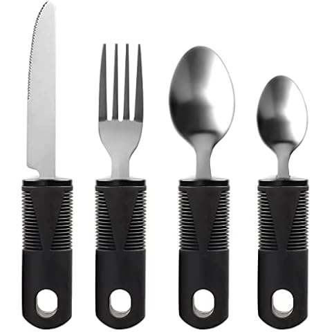 Maotrade Cutlery Set Easy Grip Disability Aids Cutlery Sets Soft and Comfortable Cutlery for Disabled Elderly Parkinson's Arthritic (Black 4Pcs) Cover