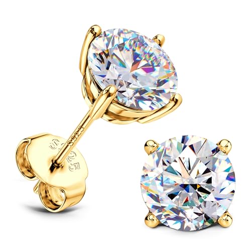 Image of SLLAISS Moissanite Earrings - 925 Sterling Silver Round Cut 1CT Diamond Look Sparkle Stud Earrings for Women Men Hypoallergenic 18K Gold Plated Stud D Color VVS1 Clarity