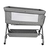 HUOLE Berceau 3 en 1, Lit Cododo, Berceau, Berceau à Inclinaison réglable, Hauteur réglable sur 4 Niveaux, jusqu'à 20 kg, Moustiquaire, Panier de Rangement 104 * 52 * 100 110 cm   Gris Lin