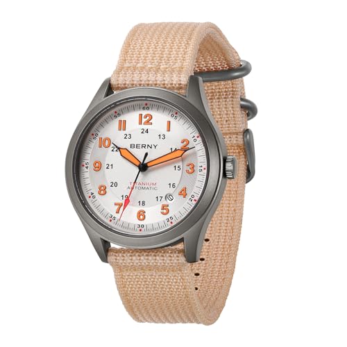 Image of BERNY Automatic Titanium Watch for Men 10ATM Waterproof Men's Field Watch Super Luminous Male Analog Mechanical Military Wrist Watch AR Sapphire Crystal Date Calendar Birthday Present