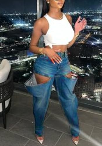 Cargo Denim Pants for Women High Waisted Casual Pants Wide Leg Y2k Lounge Streetwear with Pockets2