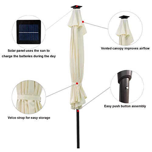 C-Hopetree 9 ft Half Round Outdoor Patio Market Wall Umbrella with Solar LED Lights and Tilt, Ivory - Thumbnail 5