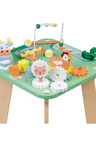Janod - Activity Tisch ‘Jolie Prairie’ - Holz Spieltisch mit 7 Aktivitäten - Multi-Activity Holztisch mit Tiermotiven - Motorik Entwicklung und Musikalische Früherziehung - Ab 12 Monaten, J05327