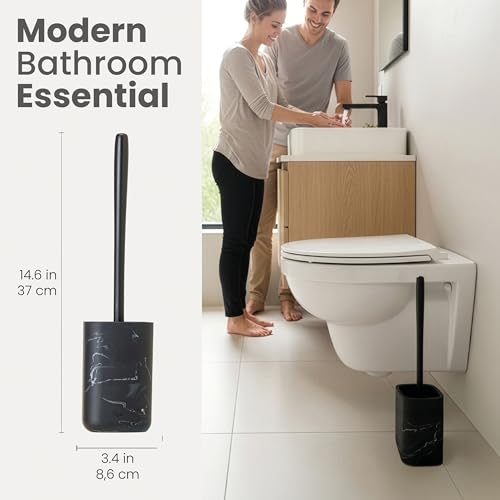 Image of Vigar Zense Toilet Brush and Holder Set, Polyresin Stone, Black Marble