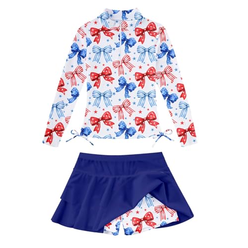 Image of Vogseek 3-12T Girls Rash Guard 2 Pieces Bathing Suit Long Sleeve Swimsuit Swimming Skirt with Shorts Swimwear