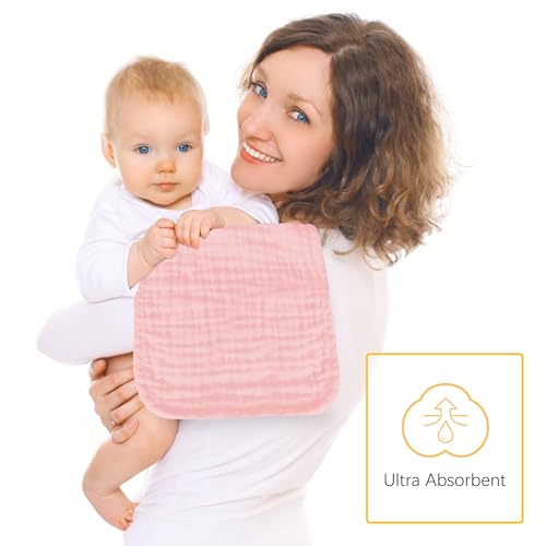 Image of Lovely Care 12 Pack Muslin Burp Cloths 100% Cotton Muslin Cloths Large 20''x10'' Extra Soft and Absorbent Baby Burping Cloth - Pink