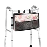 Jnoscergon Walker Basket for Seniors with Multi Pockets Floral Walker Bag Large Capacity Storage Bag with Zipper for Folding Walkers