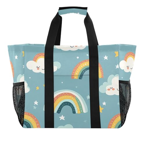 Colorful Rainbows Reusable Grocery Bags Large Tote Bag Waterproof Canvas Organizer for Beach Picnic Laundry Travel