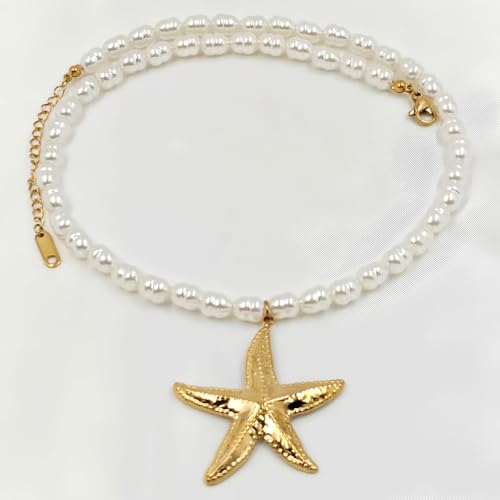 TDBSOQI Pearl Necklace for Women Gold Starfish Shell Fish Pendant Necklaces Trendy Summer Beach Jewelry Fashion Accessories by TDBSOQI - Used condition - Image 5