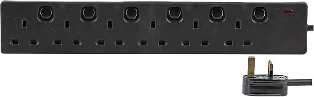 PRO ELEC PELB1726 6 Way Extension Lead with Individual Switches, 5m Black