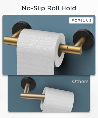 Image of FORIOUS Toilet Paper Holder Wall Mount, Stainless Steel Rustproof Double Post Pivoting Tissue Roll Holder for Bathroom, Commercial Toilet Paper Dispenser, Brushed Gold & Matte Black