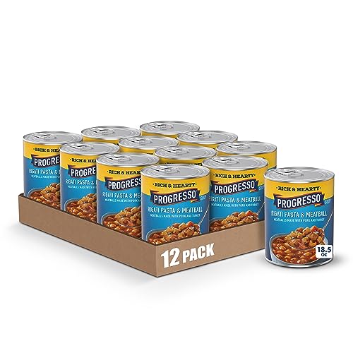 Image of Progresso Rigati Pasta and Meatball Soup, Rich and Hearty Canned Soup, 18.5 oz (Pack of 12)