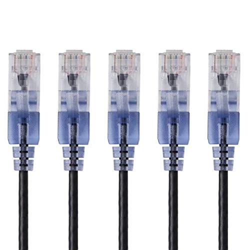 Monoprice SlimRun Cat6A Ethernet Patch Cable - Snagless RJ45 UTP Pure Bare Copper Wire 10G 30AWG 5ft Black 5-Pack
