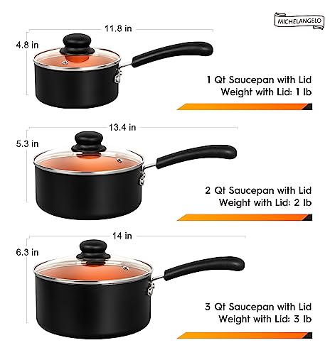 MICHELANGELO Nonstick Sauce Pan Set with Lid, 1QT&2QT&3QT Ceramic Copper Saucepan Set, Non Toxic Sauce Pots for Cooking, Multipurpose Cooking Pots Set, Dishwasher Safe, Induction Compatible by MICHELANGELO - Image 6