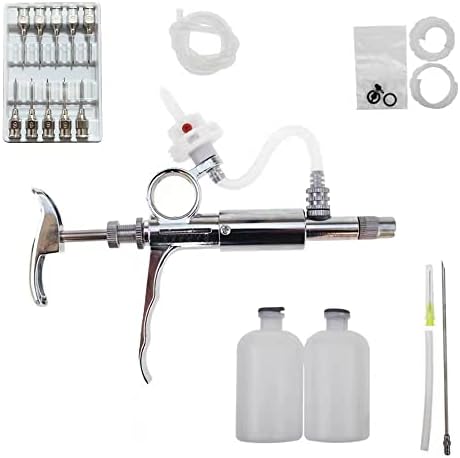 Livestock Syringe Animal Injection Gun, 5ML Adjustable Continuous Injection Gun with 10 304 Stainless Steel Injection Needles, Semi-Automatic Syringe for Horses, Cattle, Pigs, Sheep and Other Poultry