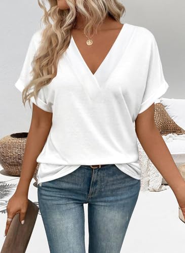 T Shirts Short Sleeve V Neck Tees Womens Fashion Tops Trendy Lightweight Soft 2025 Casual Summer