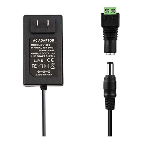 12V 4A Power Supply - COOLM AC 100-240V 50/60Hz to DC 12 Volt 4 amp 4Amp 48W Power Converter Charger 12V4A + 5.5x2.1mm DC Female Jack Socket for 12V LED Strip Lights CCTV Camera Cover