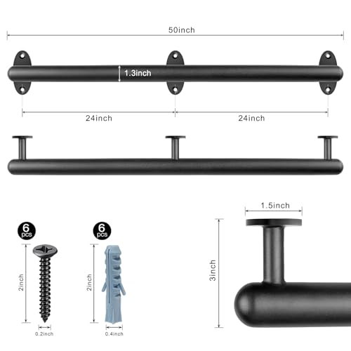 SELEWARE 50 Inch Pipe Stair Handrail Metal Staircase Handrail Industrial Hand Rails for Indoor & Outdoor Steps Wall Mount Hand Rails for Indoor Stairs 1.3" Pipe Safety Grab Bar for Stairs Porch by SELEWARE - Used condition - Image 5