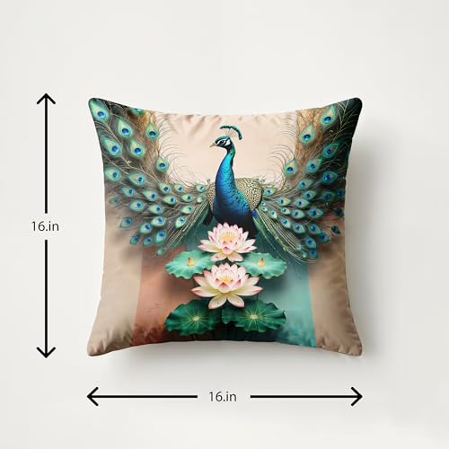 Image of Ultimate Trends Digital Printed Soft Cotton Feel Polyester Decorative Cushion Cover, Modern Eligent Designs, Heavy Long Life Fabric,18 inch X 18 inch Set of 5,Green Peacock