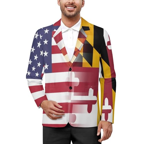U.S.A. Maryland Flag Funny Suits Blazer for Men Business Jacket 2 Button Sport Coat Wedding Office