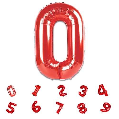 Image of Red Foil Number Balloons 0-9 | 32 Inch Helium Supported Birthday Decoration Balloons for Kids, Anniversary, Party, Baby Shower ? Reusable