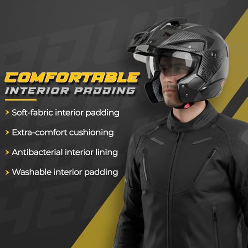 Image of Rydr Flare Dual Black Half Face Motorbike Helmet for Men and Women | Secure Fit Helmet with Durable Shell Comfortable Padding and Airflow System for Safe Two Wheeler Riding