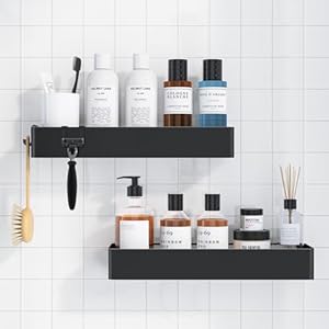 Kitsure Shower Caddy – 2 Pack Adhesive Shower Organizer, Rustproof Metal Shelves, No-Drill Bathroom Organizers and Storage, Black, XX-Large