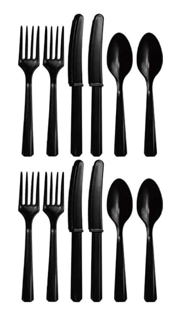 Assorted Plastic Reusable Cutlery Set 36 Pcs, Pack of 36 (Black) โ image 1
