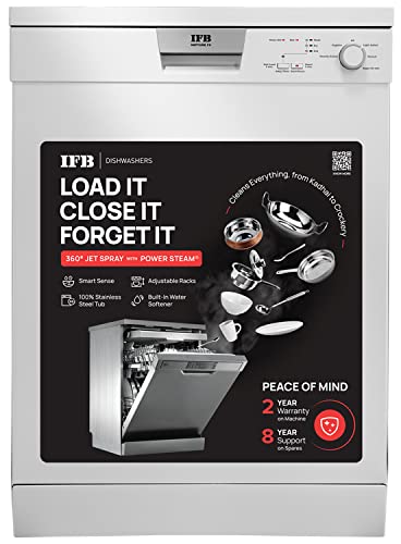 IFB 12 Place Settings ‎Hot water wash Free Standing Dishwasher (Neptune FX, White, In Built Heater with Hygienic Steam Drying, Perfect for Indian Utensils)
