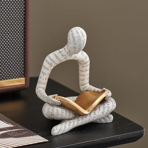 Estatua decorativa de lectura moderna en resina blanca miniatura 4