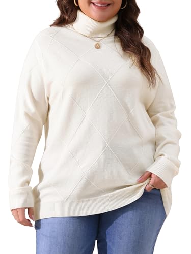 Image of Agnes Orinda Plus Size Pullover Sweaters for Women Lightweight Long Sleeve Turtleneck Novelty Sweater