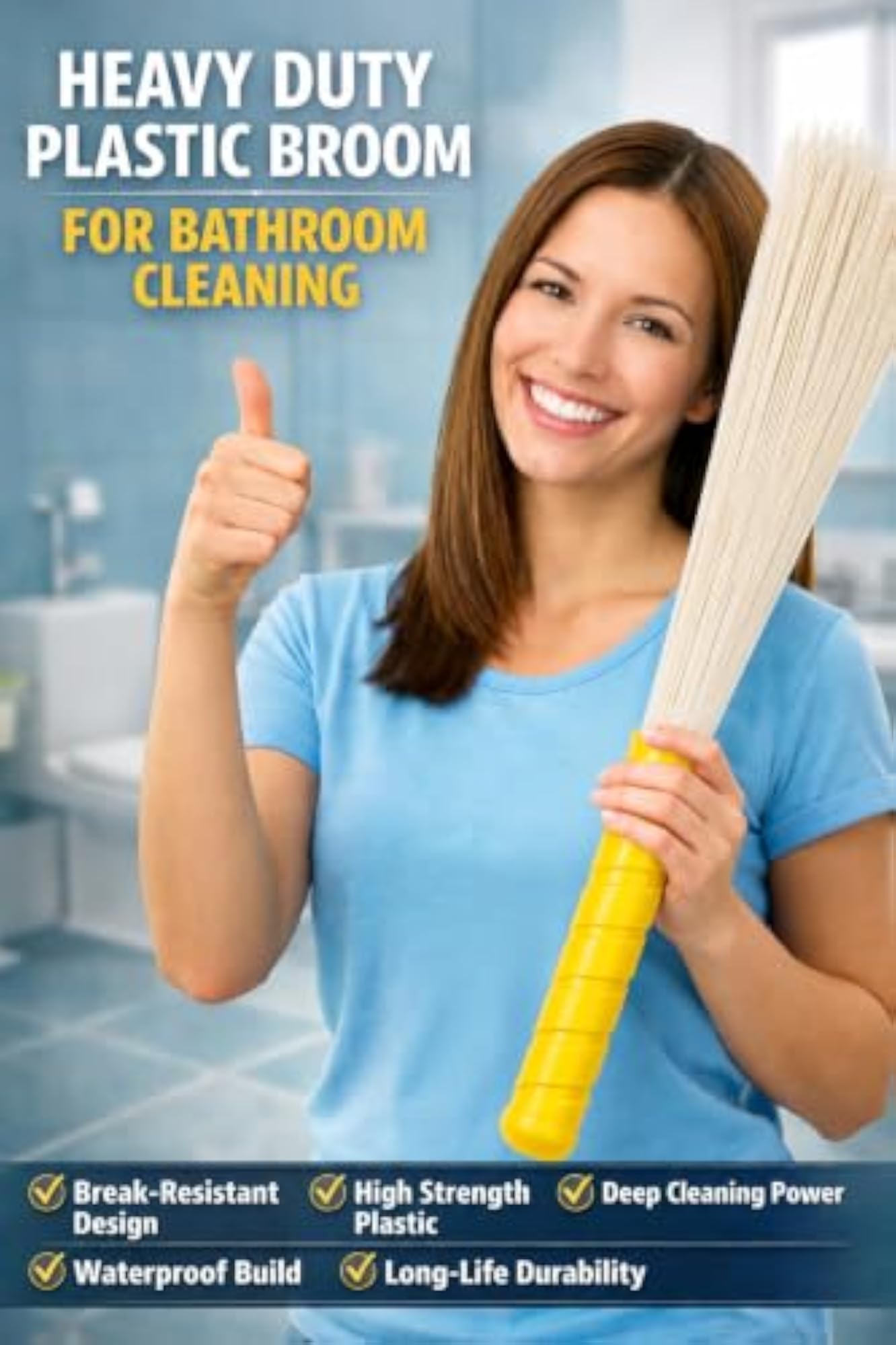 Strong Grip Plastic Stick for Bathroom Cleaning, Pack of 2