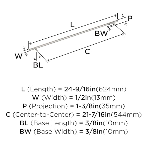 Image of Amerock 21-7 /16 inch Bar Pulls Satin Nickel Drawer Pull | 21-7 /16 inch (544mm) Center-to-Center Mounting Distance and 24-9 /16 inch Overall Length, Durable Carbon Steel Cabinet Hardware